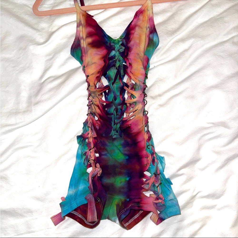 Tie Dye Slit Weave Romper - Picture 1 of 5